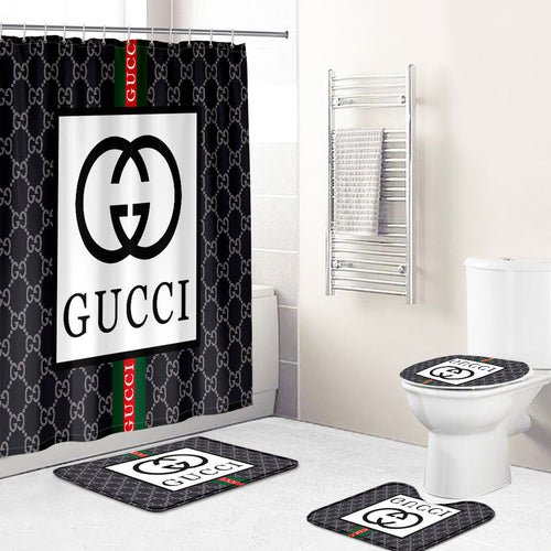 Beige and black Gucci shower curtain bathroom set – Zeliker