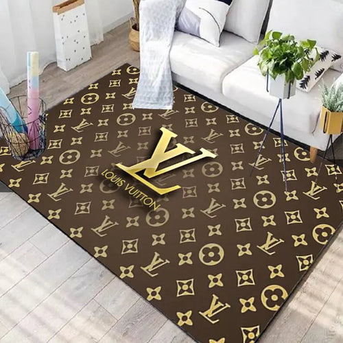 Louis Vuitton Logo Gold Living Room Area Carpet Living Room Rugs