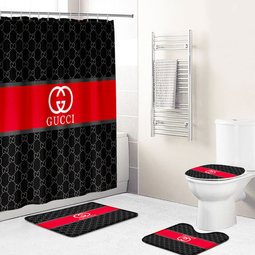 Beige and black Gucci shower curtain bathroom set – Zeliker