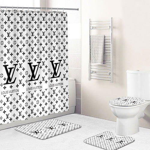 Dark gray Louis Vuitton shower curtains, Rosamiss Store