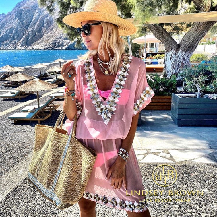 Anna Mavridis Pink Silk Designer Kaftans by Lindsey Brown