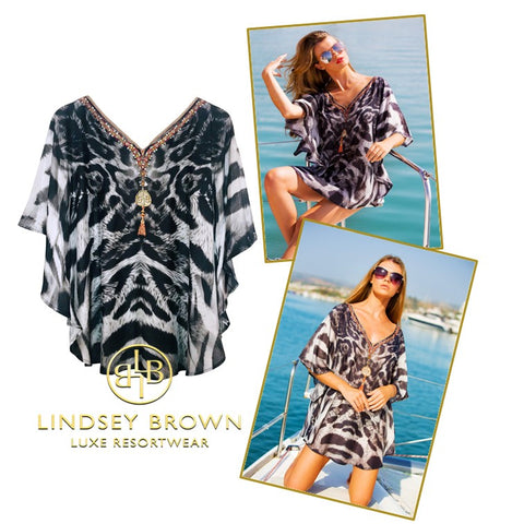 Black Animal Print Cotton Kaftan Top see in Sunday Times Travel Magazine by Lindsey Brown