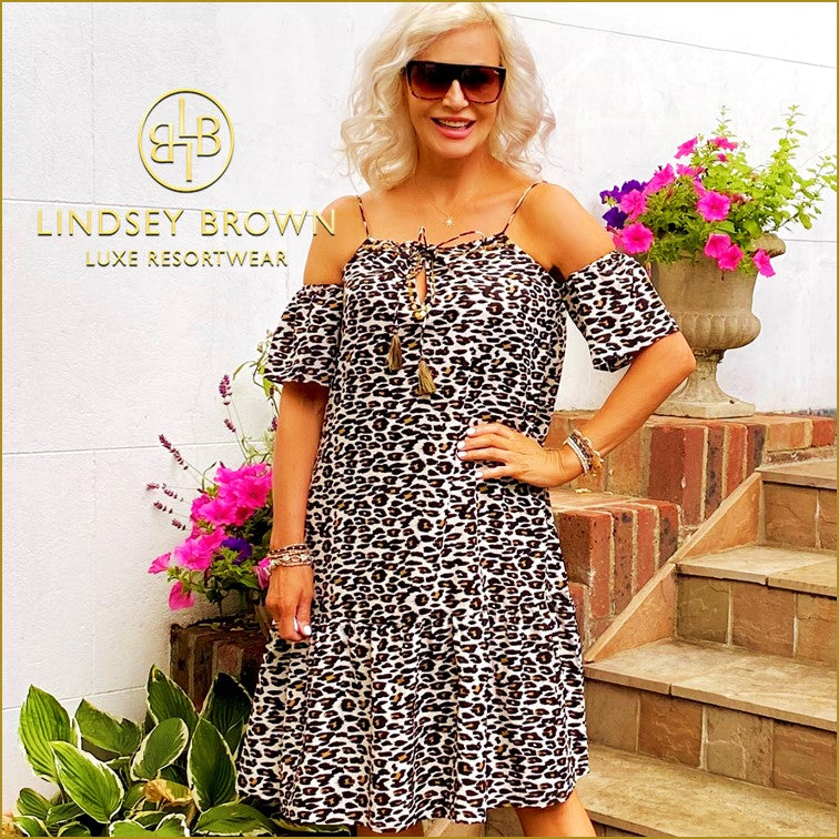 Leopard Print Summer Dresses to wear in Caribbean by Lindsey brown Resort Wear