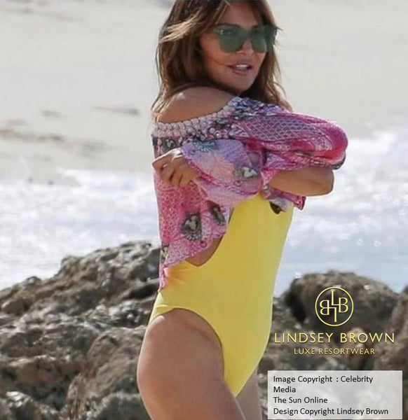 Lizzie Cundy wearing Crete top in Pink by Lindsey Brown