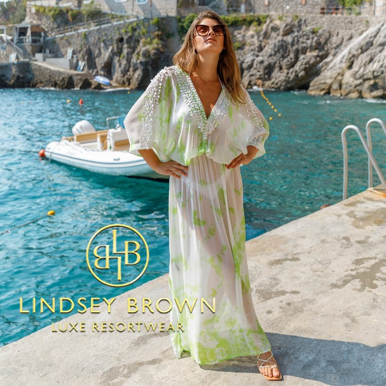 Silk maxi kaftan dress by Lindsey Brown resort wear 