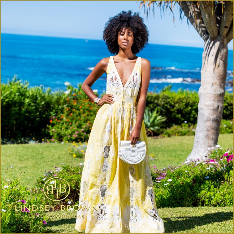 Yellow and White Evening Dress to Wear at a Wedding by Lindsey Brown