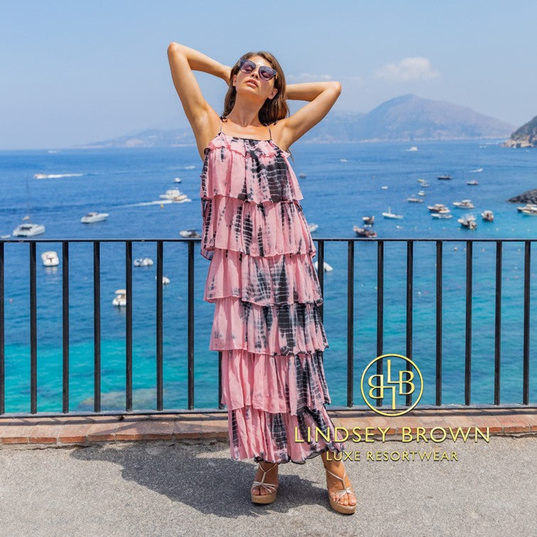 Stunning Silk Pink Designer Holiday Dresses by Lindsey Brown resort wear