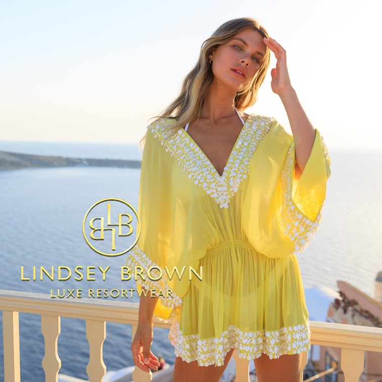 Yellow silk designer kaftans to wear on holiday by Lindsey Brown resort wear.