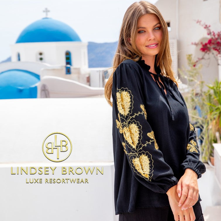 black designer blouses with decorated sleeves by lindsey brown resort wear 