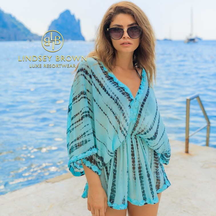 blue silk designer kaftans to wear in the Maldives by Lindsey Brown resort wear 