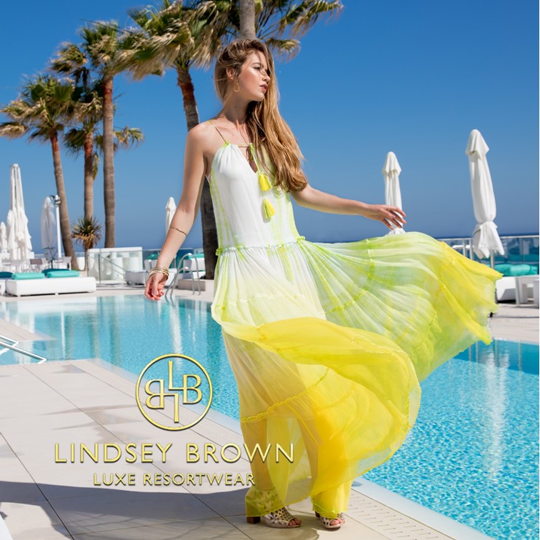 Silk floaty designer evening holiday dresses by Lindsey Brown resort wear