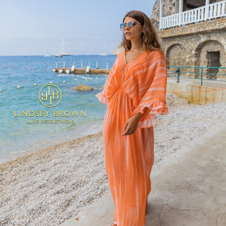 Silk designer maxi kaftans to wear in a luxury resort by Lindsey Brown resort wear