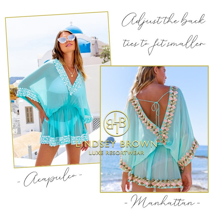 Petite silk designer kaftans to wear on holiday by Lindsey Brown resort wear