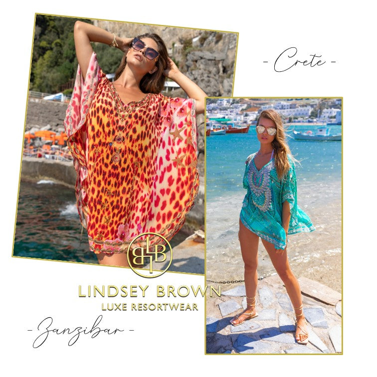 Petite silk printed short beach coverups by Lindsey Brown resort wear petite