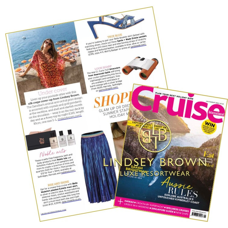 Short red animal print kaftan in cruise magazine 