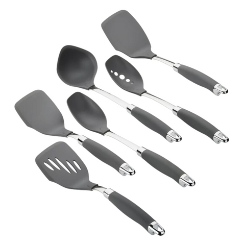 GreenPan 5 Piece Cooking Utensil Set, Flexible Nonstick Silicone, Stain-free, Tongs, Turner, Spatula, Skimmer, and Slotted Spoon, Black