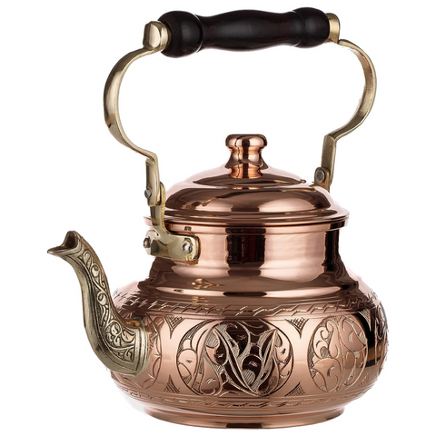 DEMMEX Handmade Engraved 1mm Thick Solid Uncoated Copper Tea Pot Kettle