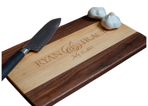Personalized Laser Engraved Two Tone Maple And Walnut Cutting Board