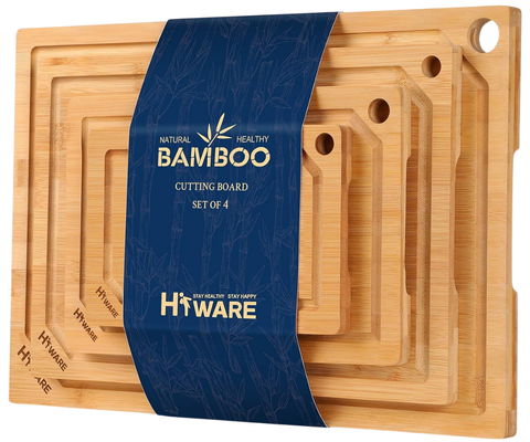 Hiware 4-Piece Extra Large Bamboo Cutting Boards Set for Kitchen