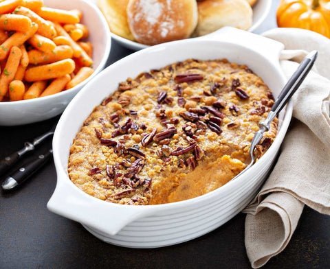 Sweet Potato Gratin with Chile-Spiced Pecans