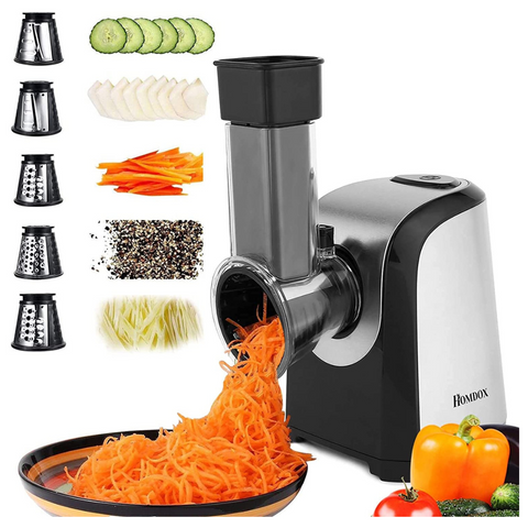 EYAS LAN Cheese grater electric, 250W Professional Electric Cheese Grater,Automatic  Electric Grater for for Fruits, Cheeses,block,Vegetables with 5 Free  Attachments, Black&Red, Upgraded in 2023 