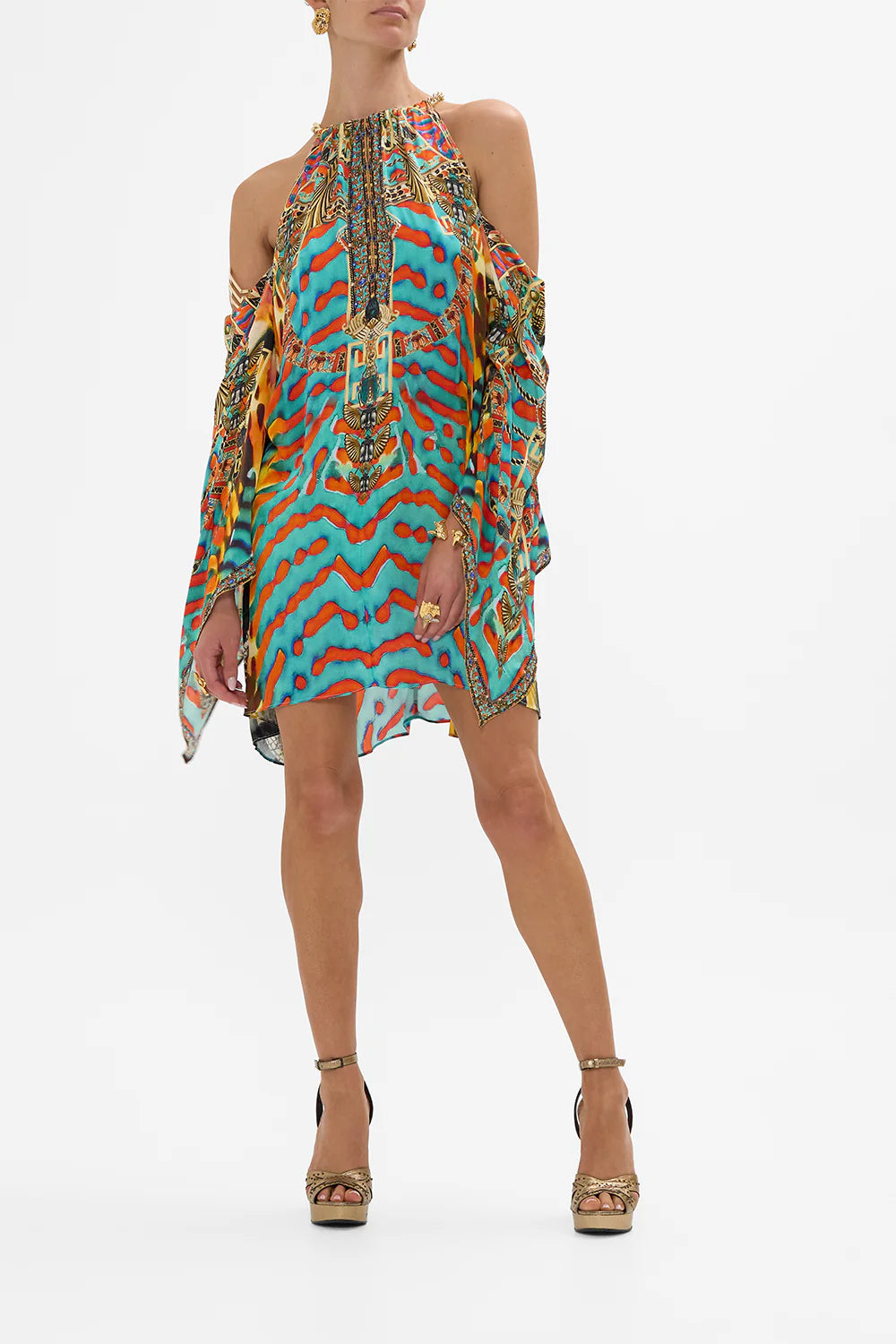 Flared Sleeve Cold Shoulder Short Kaftan Desert Visions - Camilla
