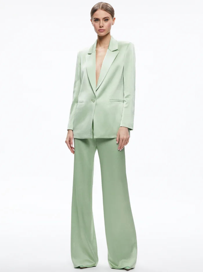 Denny Notch Collar Boyfriend Blazer Green Tea - Alice + Olivia