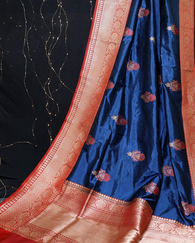 ROYAL BLUE KADHWA MEENAKARI BUTA KATAN SILK BANARASI HANDWOVEN SAREE