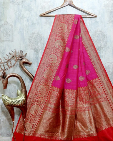 Wedding Sarees Collection - PINK DUPION SILK BANARASI HANDLOOM SAREE 