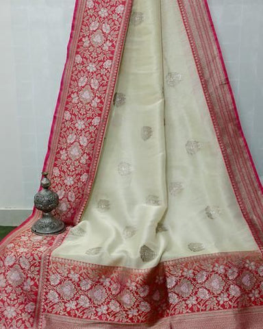 OFF-WHITE KADIYAL RUPA SONA TISSUE KATAN SILK BANARASI HANDWOVEN SAREE