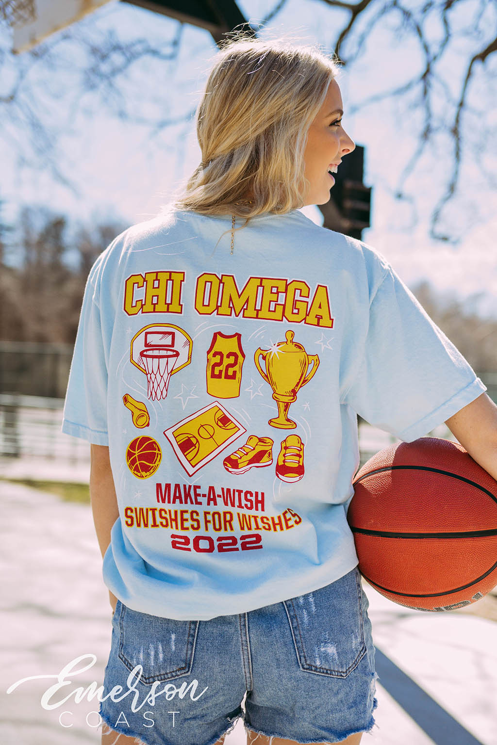 Chi Omega Make A Wish Swishes For Wishes Tee - Emerson Coast