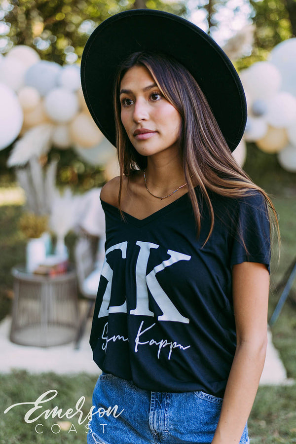 Sigma Kappa Simple Black Vneck Tee - Emerson Coast