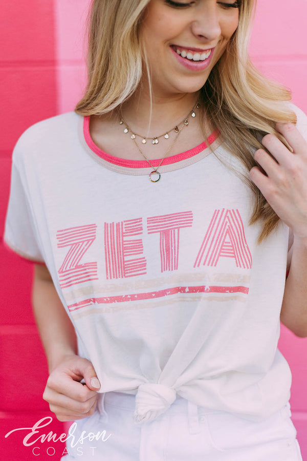 Zeta Tau Alpha Pink Colorblock Ringer Tshirt - Emerson Coast
