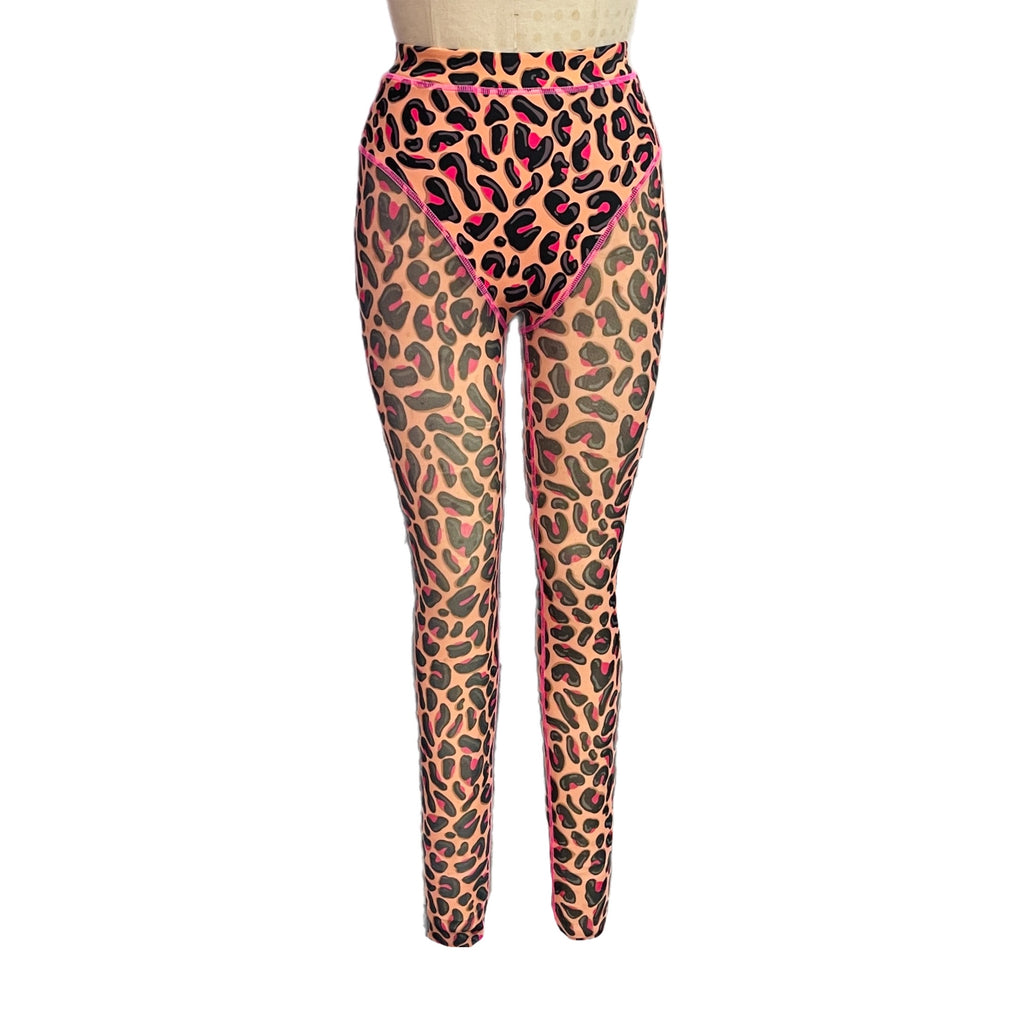 Leopard Print Footless Tights, PinkLeopard-OS at  Women's Clothing  store: Pink Leopard Leggings