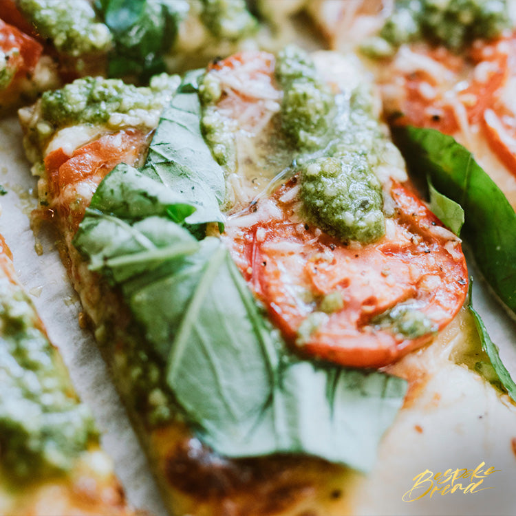 Fresh Sourdough Tomato and Pesto Pizza