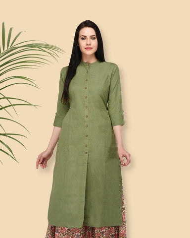 Olive A-Line Kurta With Slit