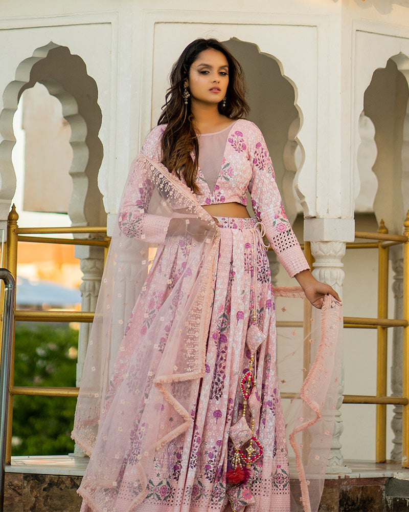 COTTON CHIKANKARI LEHENGA DESIGNS