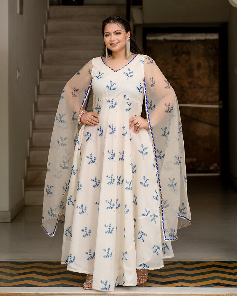 Blue Feathers Anarkali Dress