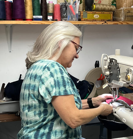 Norma Hildebrand of Stockbridge Sewing Works in her studio