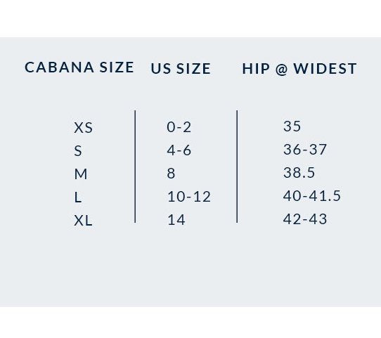 cabana life size chart