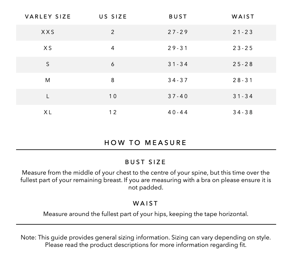 varley size guide