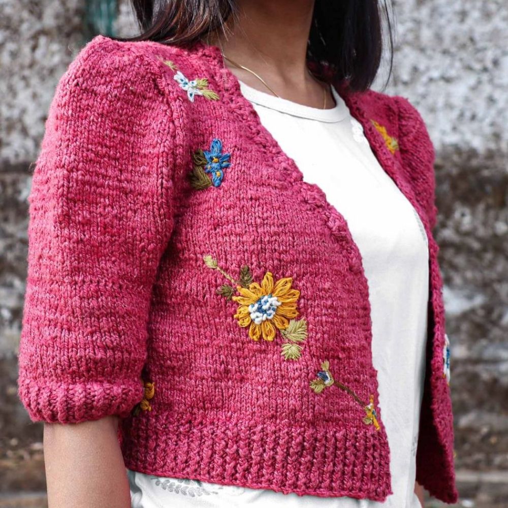 Azalea Knitted Flower Cardigan -  Free Knitting Pattern