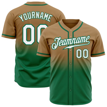 Custom Team Gold Baseball Authentic Black Split Fashion Jersey Kelly Green