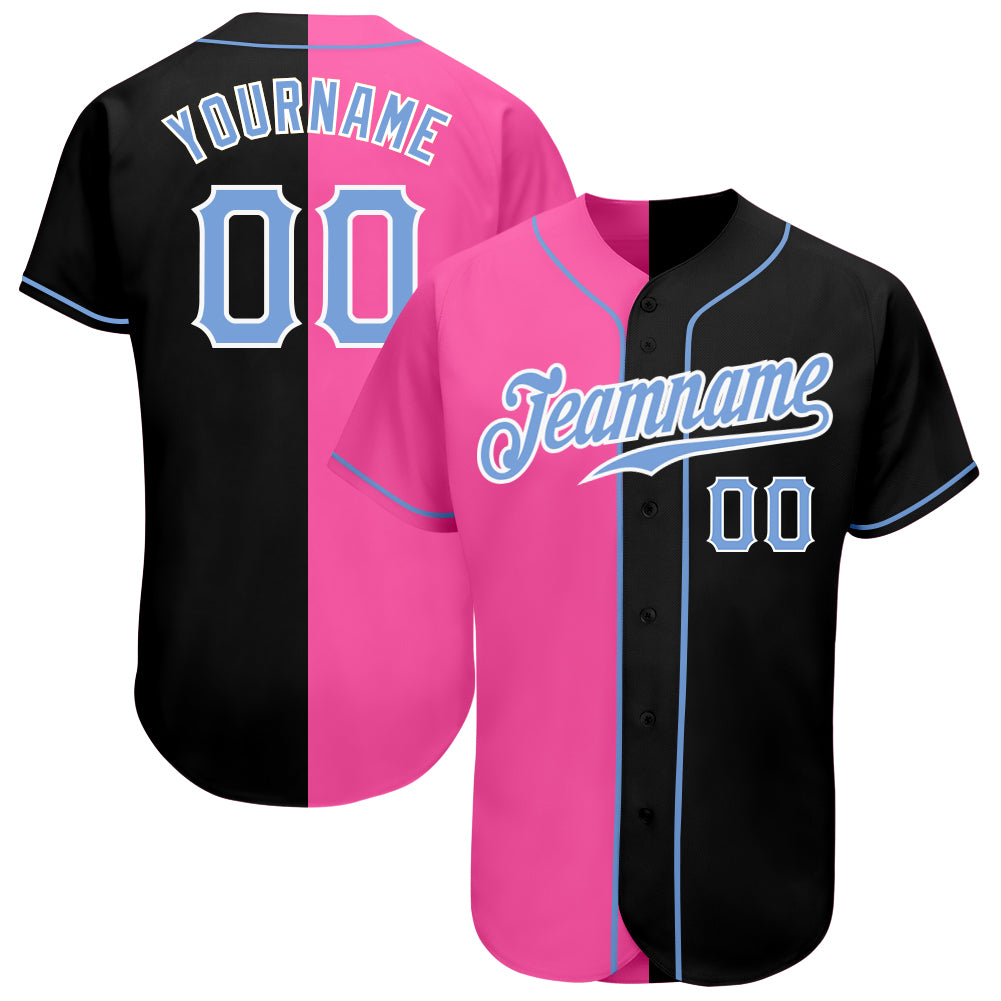 Custom Black Light Blue-Pink Authentic Split Fashion Baseball Jersey ...