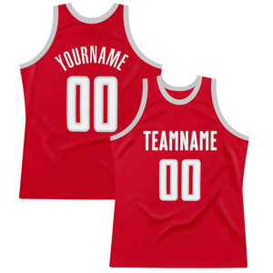 Custom Red White-Silver Gray Authentic Throwback Basketball Jersey