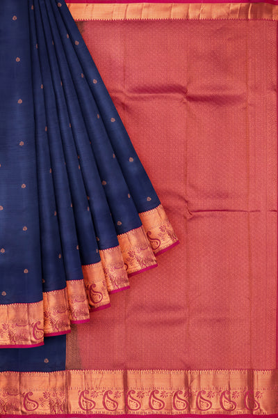 Navy Blue and pink traditional silk saree - Clio Silks
