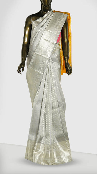 Grey and Silver Thousand Butta Kanjivaram Silk Saree