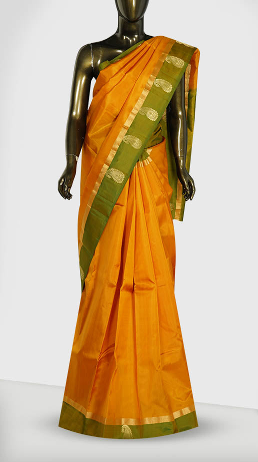 Yellow and Green Pure silk saree - Clio Silks