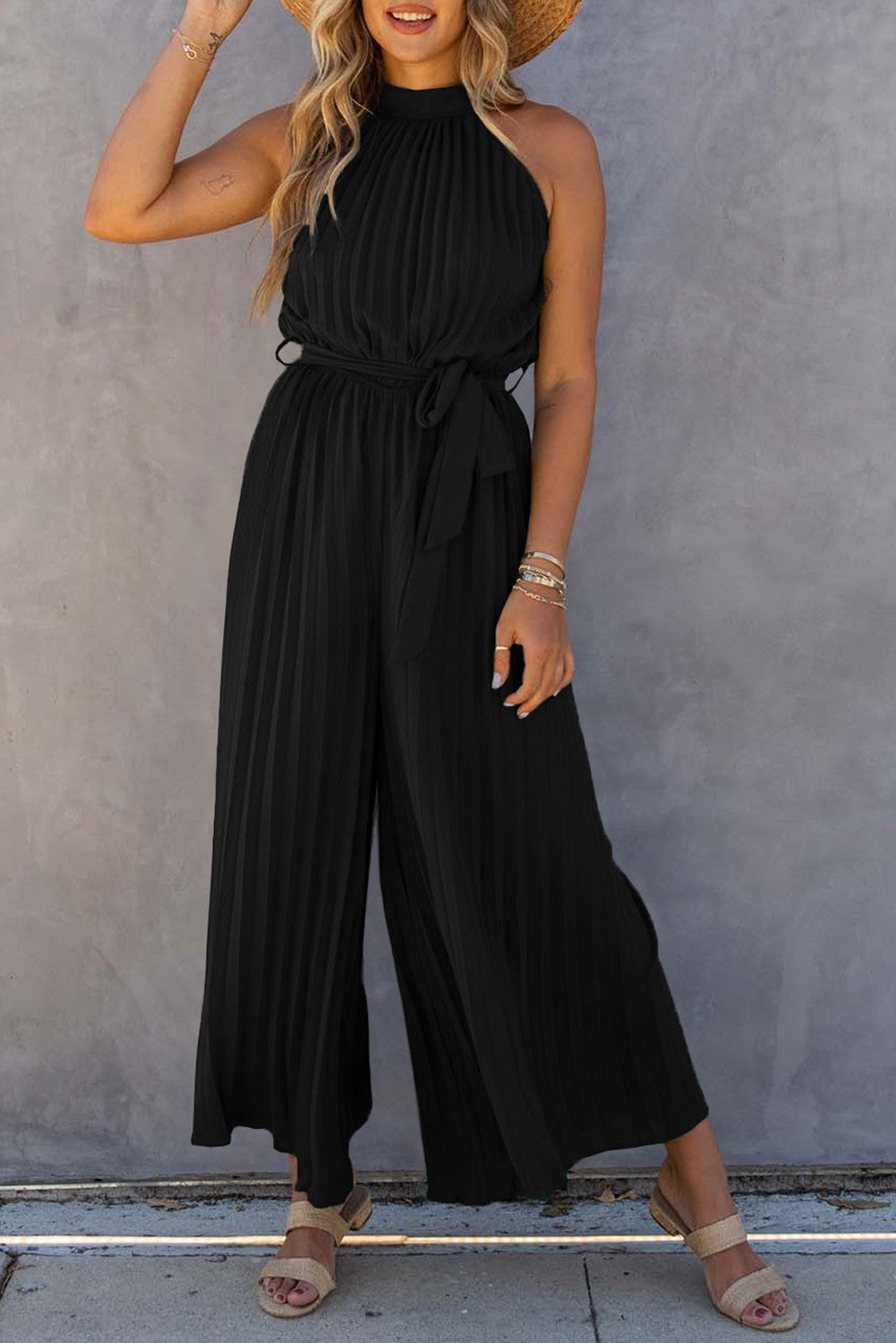  Pleated Halter Jumpsuit - 2 Colors 