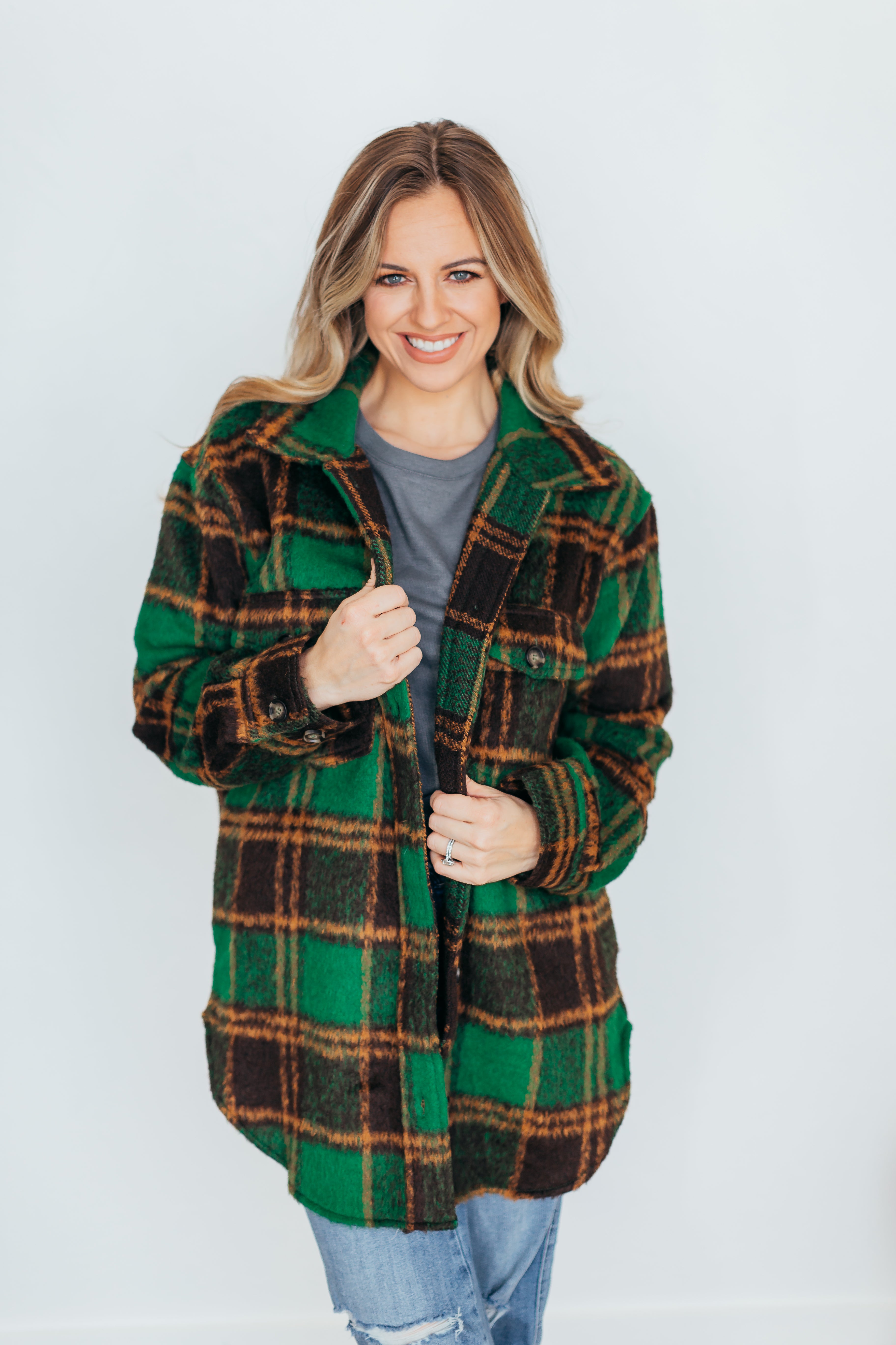  Gimmie More Plaid Fuzzy Shacket 